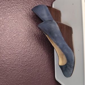 Cole Haan wood wedge navy blue suede heel